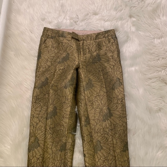 Elevenses Anthropologie Gilded Jacquard Crop Pants Gold - Picture 6 of 9
